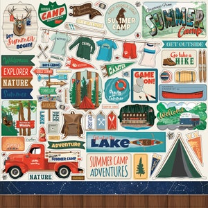 Carta Bella Paper Co. SUMMER Camp 12X12 Sticker Sheet, Hiking/Adventure/Camping Scrap and Papercraft, Camp Theme Stickers
