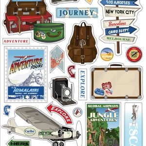 Carta Bella OUR TRAVEL ADVENTURE Collection, Chipboard Accents, Retro/Vintage Travel Theme Scrap and Papercraft, Die Cut Chipboard Accents
