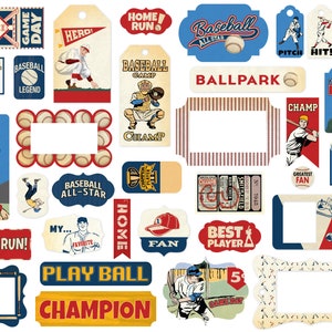 Carta Bella Baseball Collection Ephemera,  "Frames and Tags" 33 Pieces, Baseball Theme Scrapbook and Papercraft
