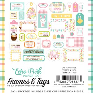 Echo Park Paper Co. EASTER Wishes Collection Frames & Tags, 33 Pieces, Easter Die Cuts, Easter Scrap and Papercraft