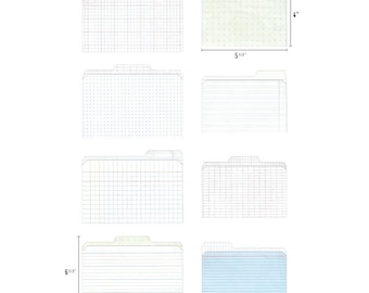 May include: Set of eight colorful file folders with different patterns, including graph paper, polka dots, and lines. The folders are 5 1/2 inches wide and 6 inches tall.
