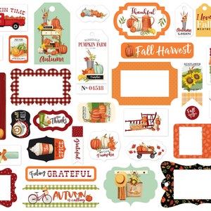 Carta Bella WELCOME Autumn Collection Frames & Tags, 33 Pieces, Fall Die Cut Paper Tags, Fall/Autumn/Thanksgiving Scrap and Papercraft