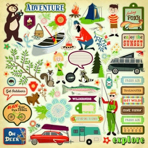 Carta Bella Paper Co. The Great OUTDOORS 12X12 Sticker Sheet, Adventure/Fishing/Camping/Outdoors Scrapbook and Papercraft