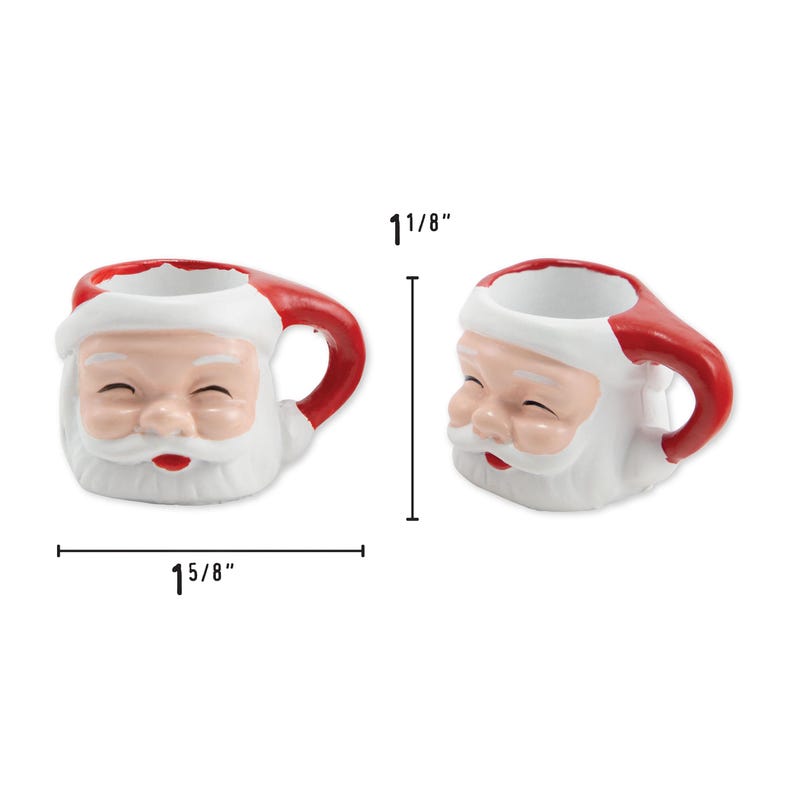 Puede incluir: Dos tazas de cer&aacute;mica de Pap&aacute; Noel. Cada taza es blanca con un asa y borde rojos, y presenta la cara de Pap&aacute; Noel. Las tazas miden aproximadamente 2,9 cm de alto y 4,1 cm de ancho.