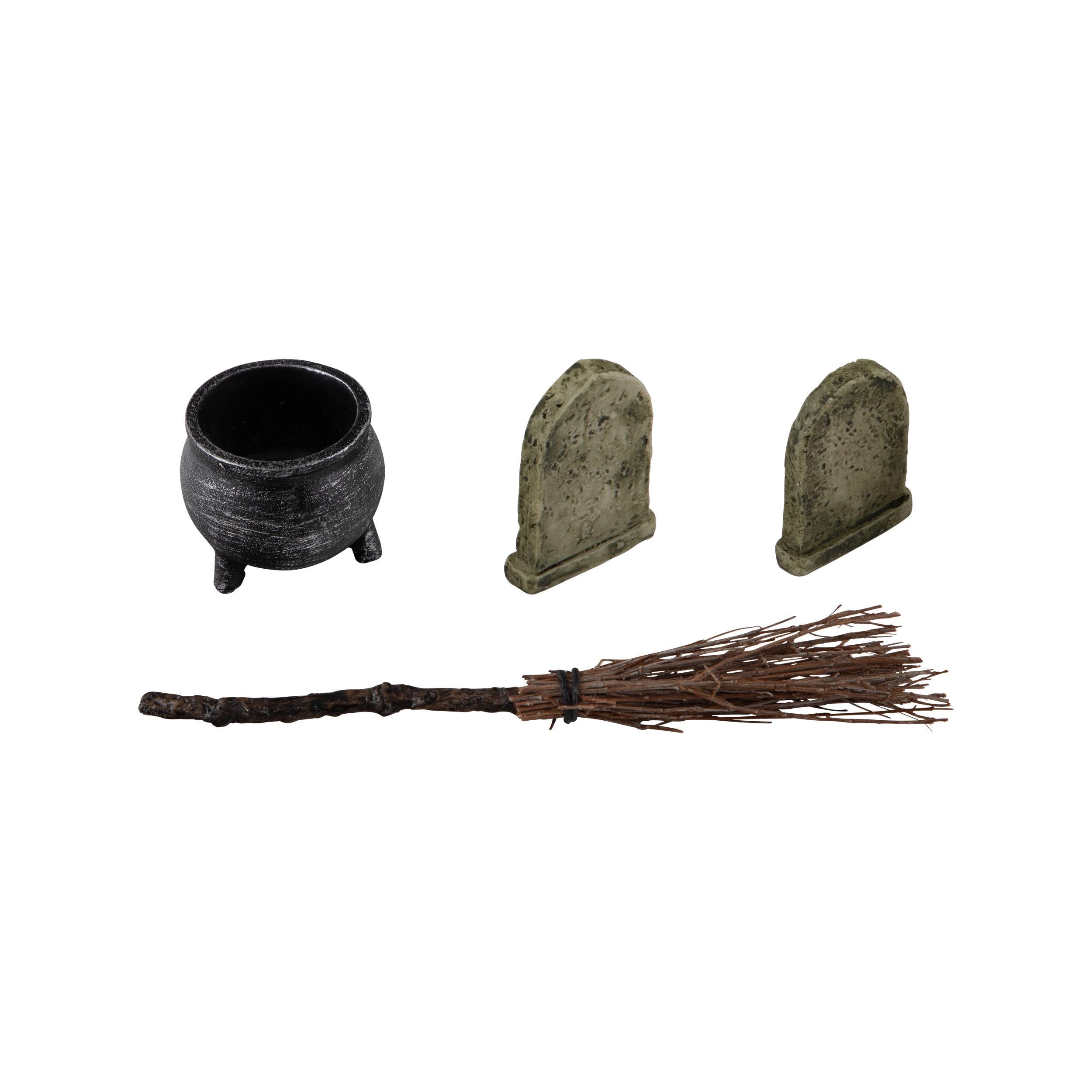 Tim Holtz idea-ology Graveyard, 4 Pieces, Tim Holtz Broom/Cauldron and Grave Markers, Halloween Crafts/Assemblage, Tim Holtz Halloween 2023