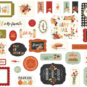 Carta Bella HELLO Autumn Collection Ephemera, 33 Pieces, Fall/Autumn Scrap and Papercraft, Fall Tags, Fall Ephemera, Fall Die Cut Tags