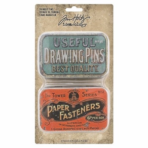 Tim Holtz idea-ology Trinket Tins, 2 Pieces, Vintage Inspired Dimensional Assemblage, Tim Holtz Trinket Tins