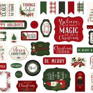 Echo Park Paper Co. Here Comes Santa CLAUS Collection Ephemera, 33 Pieces, Christmas Die Cuts, Christmas Scrap and Papercraft