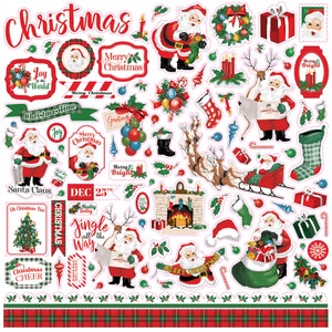 Carta Bella Dear Santa Collection 12X12 Sticker Sheet, Retro/Vintage Christmas Scrapbook and Papercraft, Dear Santa 12X12 Sticker Sheet