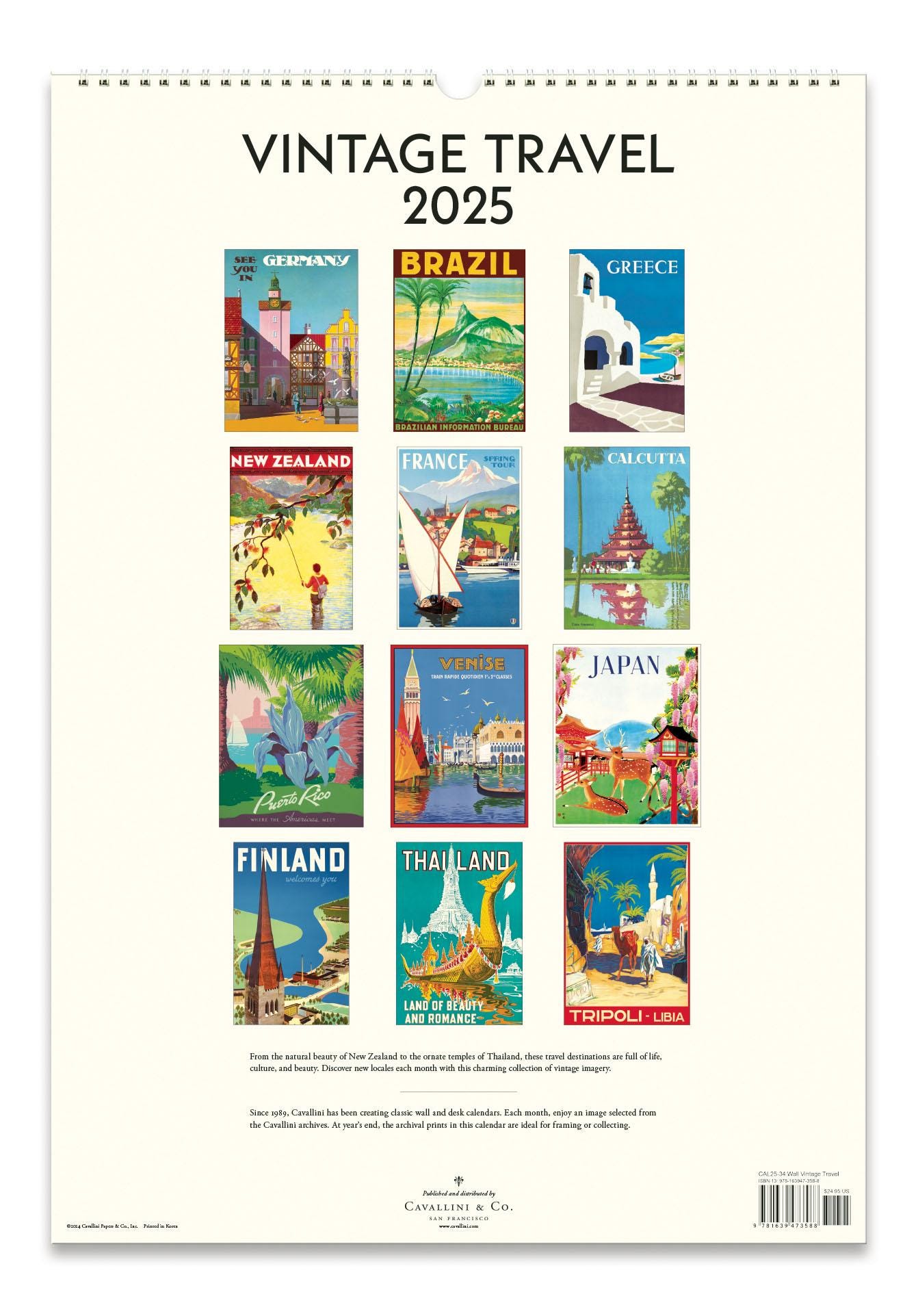 Cavallini & Co. 2025 Vintage Travel Wall Calendar Etsy