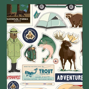 Carta Bella OUTDOOR ADVENTURES Collection Sticker Book, 16 Pages, Retro Outdoors/Camping/Fishing Papercraft, Outdoor Adventure Stickers