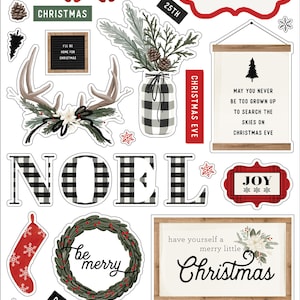 Carta Bella FARMHOUSE Christmas Collection, Adhesive Chipboard Phrases, Farmhouse Christmas/Holiday Scrapbook and Papercraft