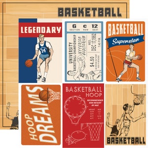 10 Assorted Sheets! Carta Bella SLAM DUNK Collection, 12X12 Double-sided Sheets, Retro Basketball Scrapbook, Vintage Basketball Papercraft