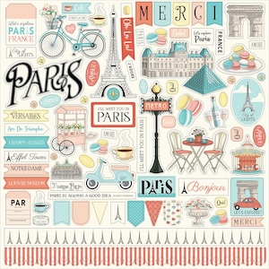 Carta Bella PARIS Collection 12X12 Sticker Sheet, Paris Theme Scrapbook and Papercraft, French Stickers