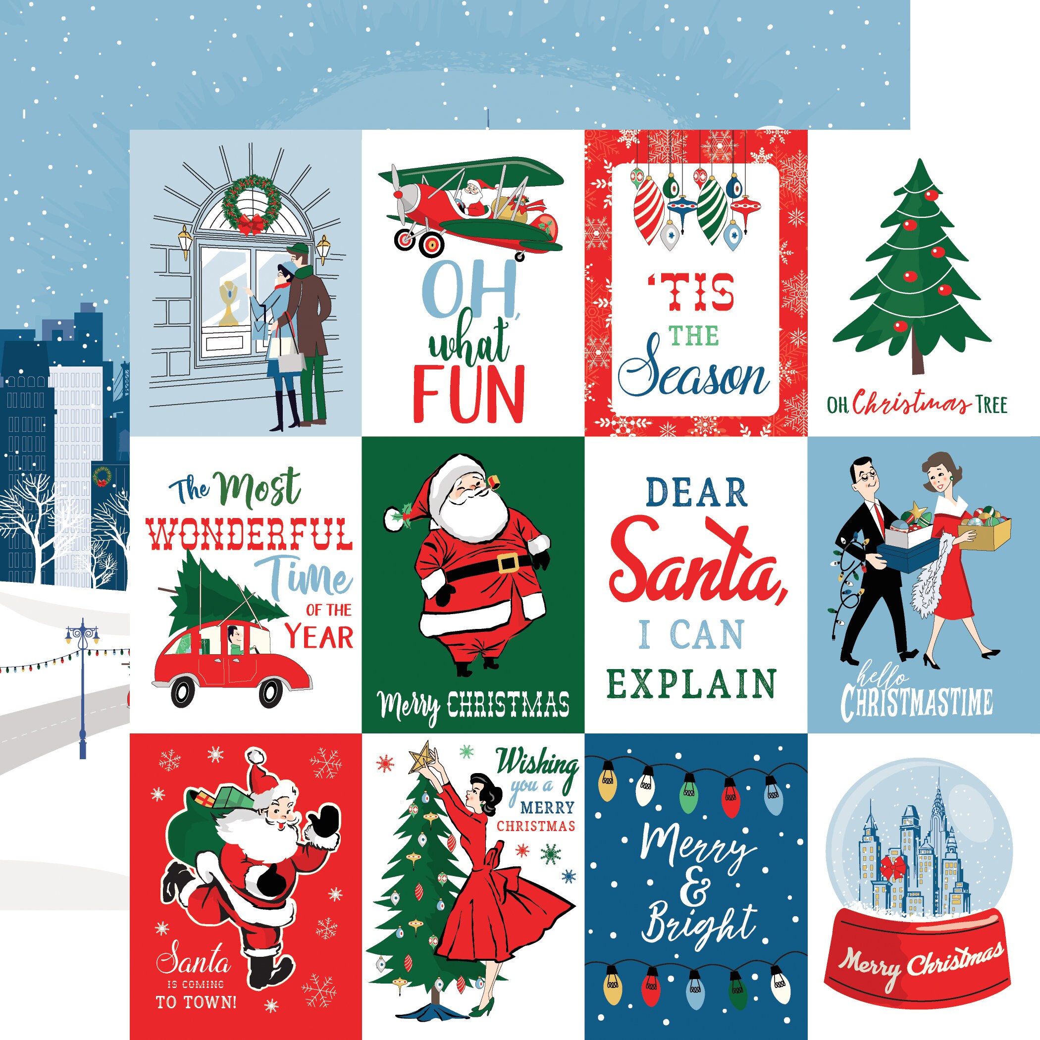 4 Assorted Sheets Carta Bella Paper Co. a Very Merry CHRISTMAS Collection,  12X12 Double-sided Sheets, Retro/vintage Christmas Papercraft 