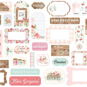 Carta Bella Paper Co. FARMHOUSE Market Collection Frames & Tags, 33 Pieces, Farmhouse Cardstock Die Cuts, Farmhouse Papercraft