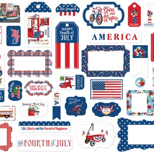 Carta Bella GOD BLESS AMERICA Collection Frames & Tags, 33 Pieces, July 4/Americana/Patriotic Scrap and Papercraft, Patriotic Paper Tags