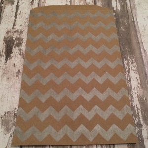 12 Kraft Paper Gift Bags, 5&quot; X 7 1/2&quot;.  Brown Kraft with Silver Chevron Design, Favor Bags, Party, Wedding, Shower