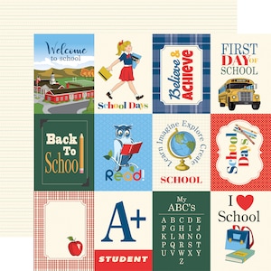 5 Assorted Sheets! Carta Bella School Days Collection, 12X12 Double-sided School Days Scrapbook, Retro/Vintage School Theme Scrap and Paper