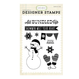 Carta Bella Designer Stamps, "All Bundled Up" Stamp Set, Winter Stamps, Snowman Stamps