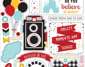 Echo Park Paper Co. Magical ADVENTURE Collection Adhesive Chipboard Accents, Magic Kingdom/Disney Theme Scrapbook and Papercraft