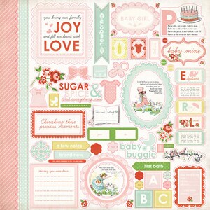 Carta Bella baby mine GIRL Collection 12X12 Sticker Sheet, Baby Girl Theme Scrapbooks, Cards and Papercrafts