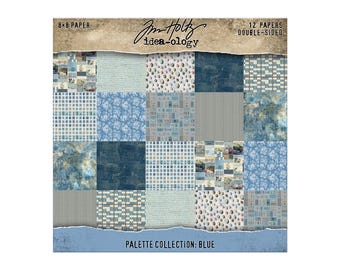 Tim Holtz® Idea-ology® Palette Collection: Blue, 8" x 8" Paper, 12 Double-Sided Papers, Tim Holtz Scrapbooking/Junk Journals/Mixed Media