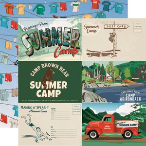 6 Assorted Sheets! Carta Bella SUMMER Camp Collection, 12X12 Double-sided Retro Outdoor Adventure/Camping Theme Scrapbook and Papercraft