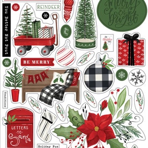 Carta Bella HOME for CHRISTMAS Collection Chipboard Accents, Christmas/Holiday Scrap and Papercraft, Christmas Die Cut Chipboard Accents