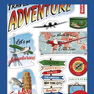 Carta Bella OUR TRAVEL ADVENTURE Collection Sticker Book, 16 Pages, Retro World Travel Theme Papercraft, Our Travel Adventure Sticker Book