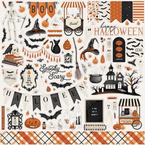 Carta Bella Paper Co. HALLOWEEN Market 12X12 Sticker Sheet, Modern Farmhouse Halloween Scrapbook and Papercraft, Halloween Stickers