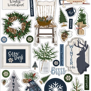 Carta Bella WELCOME Winter Chipboard Accents, Winter/Snow Theme Scrapbook and Papercraft, Snow/Winter Chipboard Die Cut Embellishments
