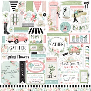 Carta Bella Paper Co. Flower GARDEN 12X12 Sticker Sheet, Floral Theme Scrapbook and Papercraft, Spring Flowers Stickers