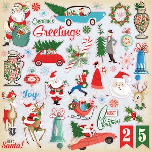 Carta Bella Paper Co. a very merry CHRISTMAS 12X12 Sticker Sheet, Retro/Vintage Christmas Scrapbook and Papercraft