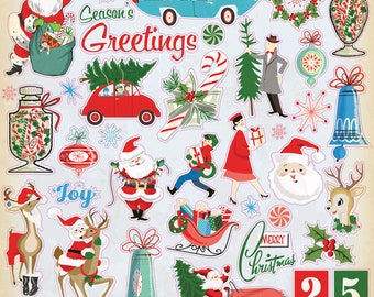 Carta Bella Paper Co. a very merry CHRISTMAS 12X12 Sticker Sheet, Retro/Vintage Christmas Scrapbook and Papercraft