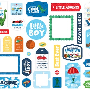 Carta Bella Little BOY Collection Frames & Tags, 34 Pieces, Retro/Vintage Boy Playtime/Toy Theme Scrap and Papercraft, Play Theme Paper Tags