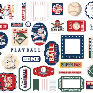 Carta Bella Home Run Collection Ephemera, 34 Pieces, Baseball Theme Scrapbook and Papercraft, Baseball Theme Die Cut Cardstock Pieces