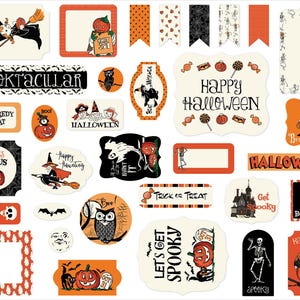 Carta Bella Halloween FUN! Collection Ephemera, 34 Pieces, Halloween Die Cuts, Halloween Scrap and Papercraft, Halloween Paper Tags