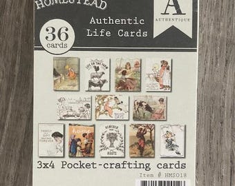 AUTHENTIQUE Homestead Collection, Authentic Life Cards, 3X4 Pocket-Crafting Cards, 36 Cards, Sweet Homespun Journaling Cards