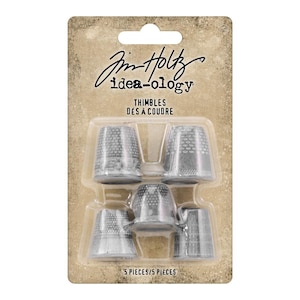 Tim Holtz idea-ology Thimbles, 5 Pieces, Vintage Inspired Assemblage, Silver Oxide Thimbles, Retired Tim Holtz Thimbles