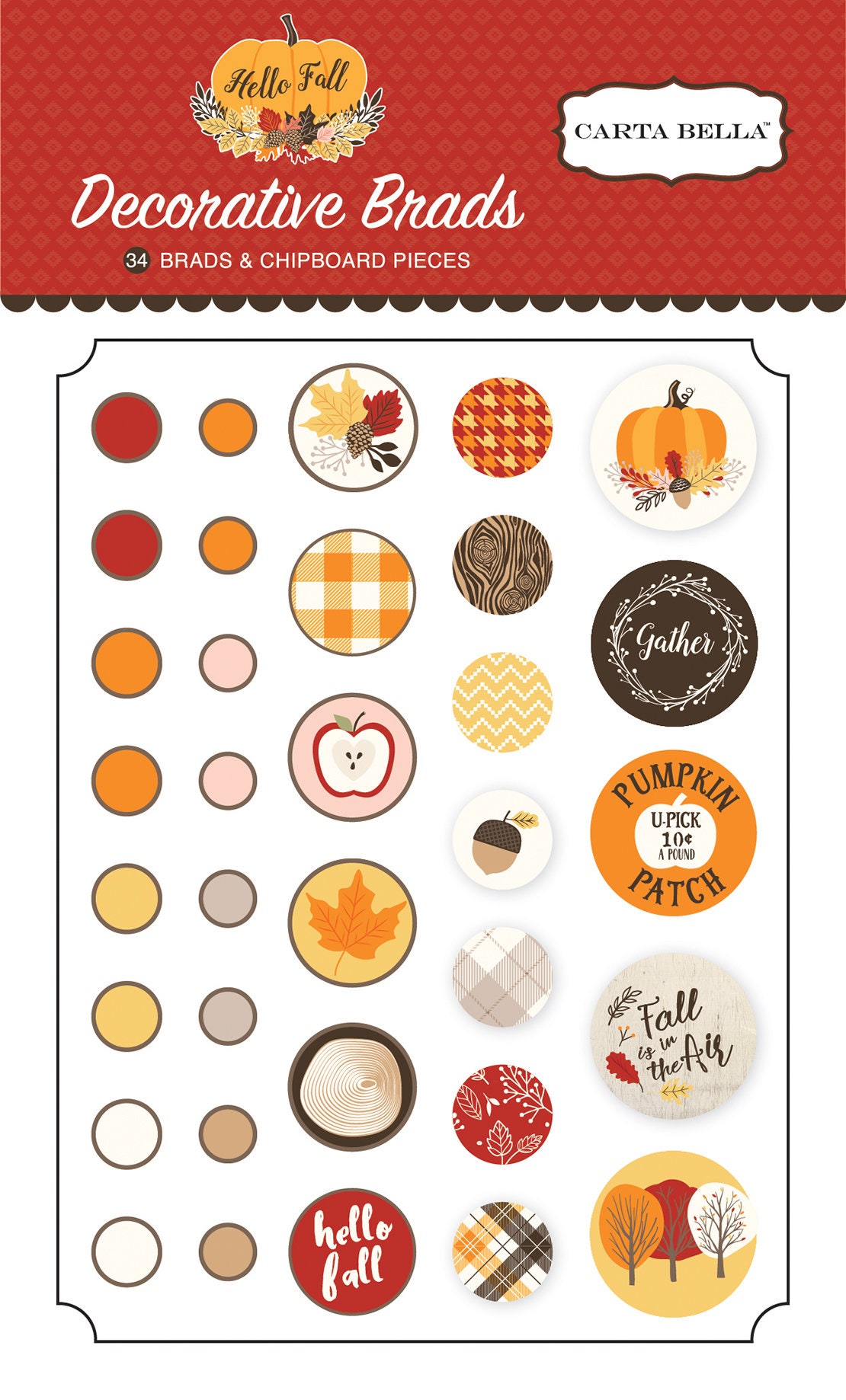 Carta Bella Hello Autumn Collection Kit - 12 Double-Sided 12x12 Papers & Sticker Sheet, Red Teal Yellow Orange Black