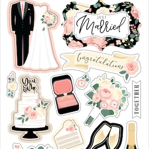 Carta Bella Wedding Collection Puffy Stickers, Wedding Puffy Stickers, Wedding Scrapbook and Papercraft