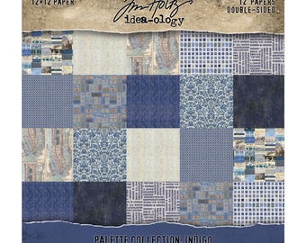 Tim Holtz® Idea-ology® Palette Collection: Indigo, 12" x 12" Paper, 12 Double-Sided Papers, Tim Holtz Scrapbooking/Junk Journal/Mixed Media