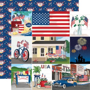 10 Assorted Sheets! Carta Bella GOD BLESS AMERICA Collection, 12X12 Double-sided Sheets, Patriotic/Americana Theme Scrap and Papercraft