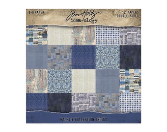 Tim Holtz® Idea-ology® Palette Collection: Indigo, 8" x 8" Paper, 12 Double-Sided Papers, Tim Holtz Scrapbooking/Junk Journals/Mixed Media