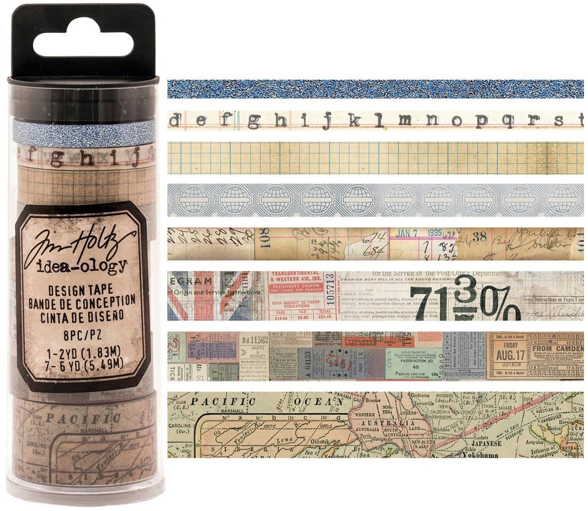Tim Holtz Idea-ology Butterfly Design Tape, 8 Rolls, 44 Yards, 4 Widths,  Tim Holtz Butterfly Washi Tape, Vintage-inspired Washi Tape 