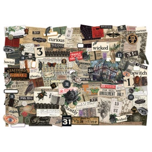 Tim Holtz idea-ology Ephemera Pack, Halloween 2023, 143 Pieces, Vintage Inspired Assemblage, Collage and Papercrafts, Halloween 2023