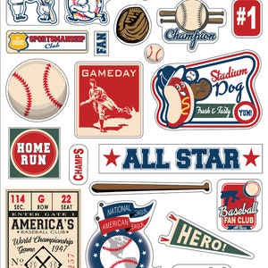 Carta Bella Home Run Collection Chipboard Accents, Retro/Vintage Baseball Theme Scrapbook and Papercraft, Retro Baseball Chipboard