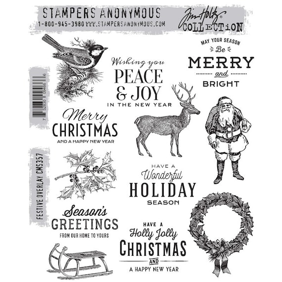 Stampers Anonymous Tim Holtz Cling Rubber Stamps, Holiday Postmarks CMS323,  Christmas Stamping/collage/mixed Media, Tim Holtz Stamp 