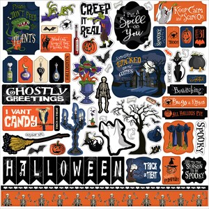 Carta Bella Paper Co. Hocus Pocus 12X12 Sticker Sheet, Retro/Vintage Halloween Scrapbook and Papercraft, Retro Halloween Stickers